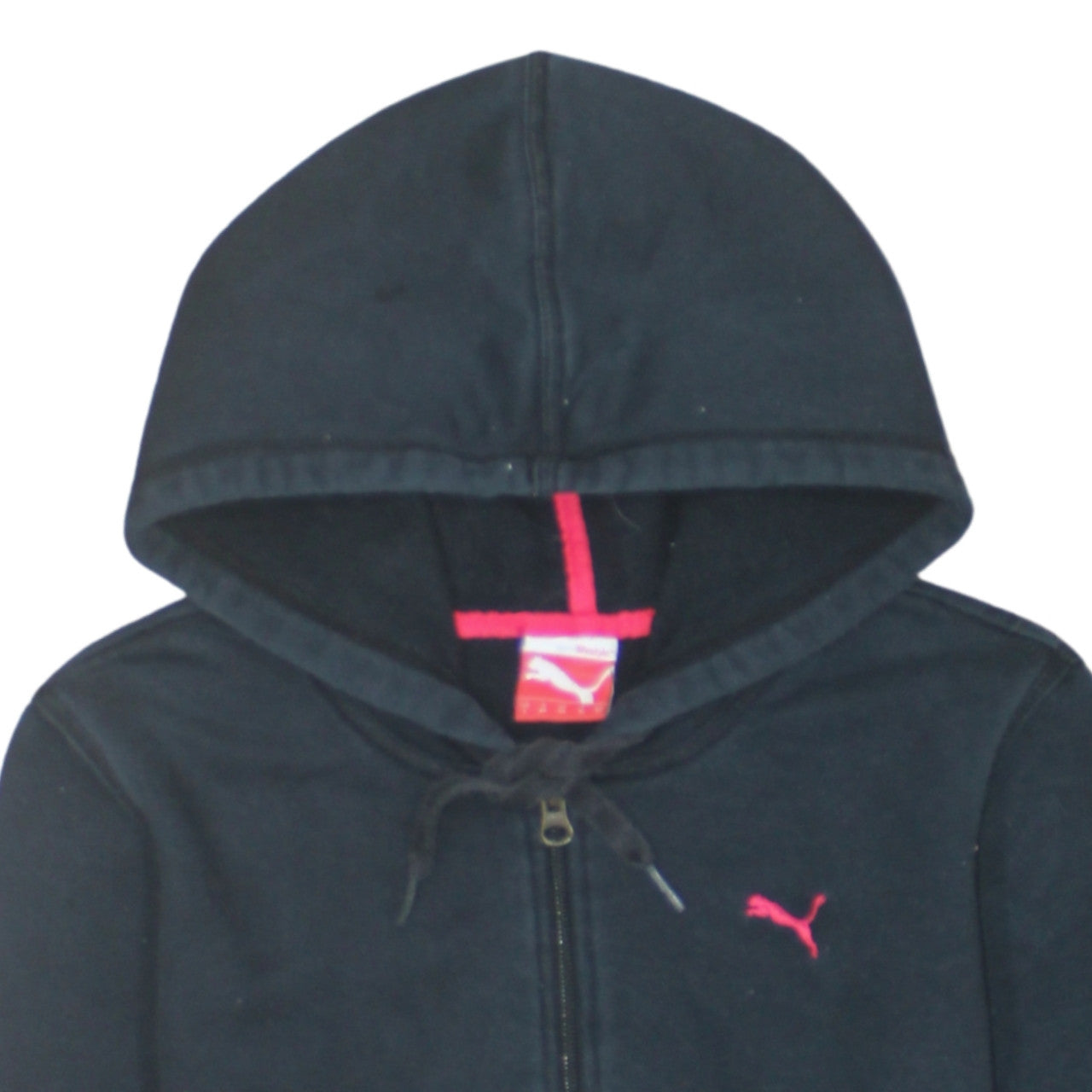 Puma Women's Black Full Zip Hoodie Size UK 14 with Pink Logo