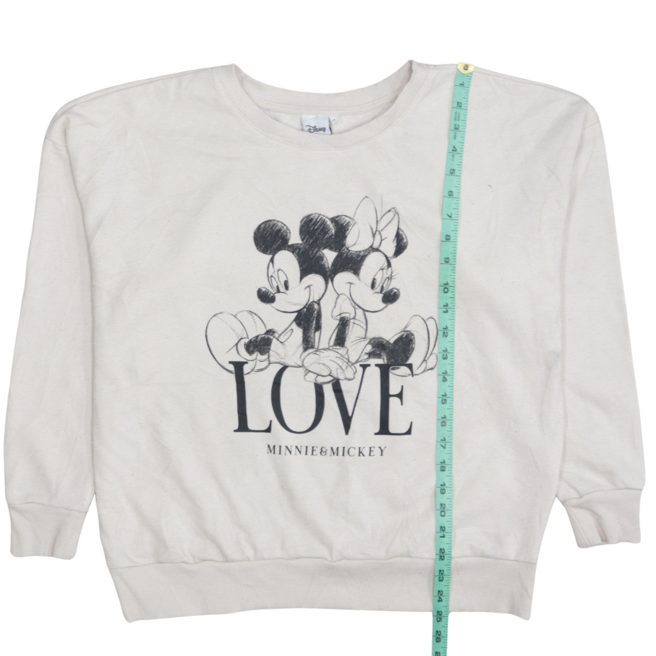 Disney Women Beige Mickey & Minnie Love Graphic Pullover Sweatshirt Size M