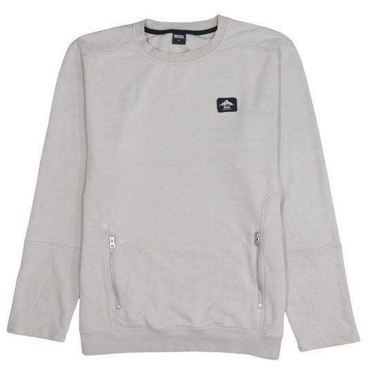 Diesel Men's Beige XL Pullover Logo Sweatshirt with Zip Pockets