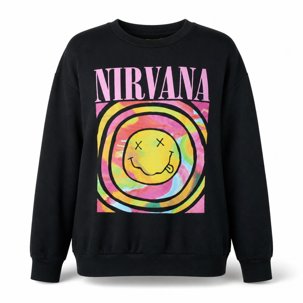 Nirvana Women's Black XL Pullover Sweatshirt with Graphic Print