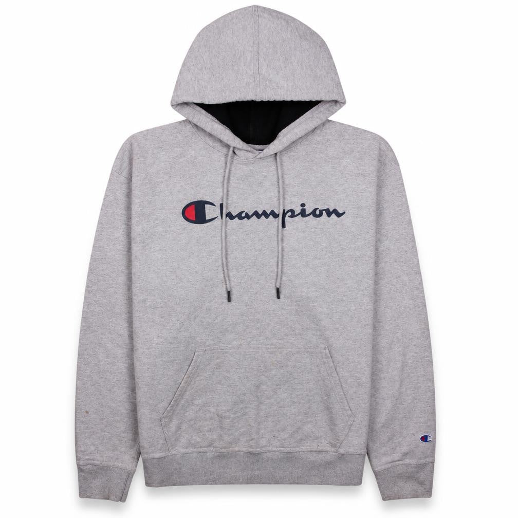 Champion Men's Grey Pullover Hoodie L Logo Sportswear