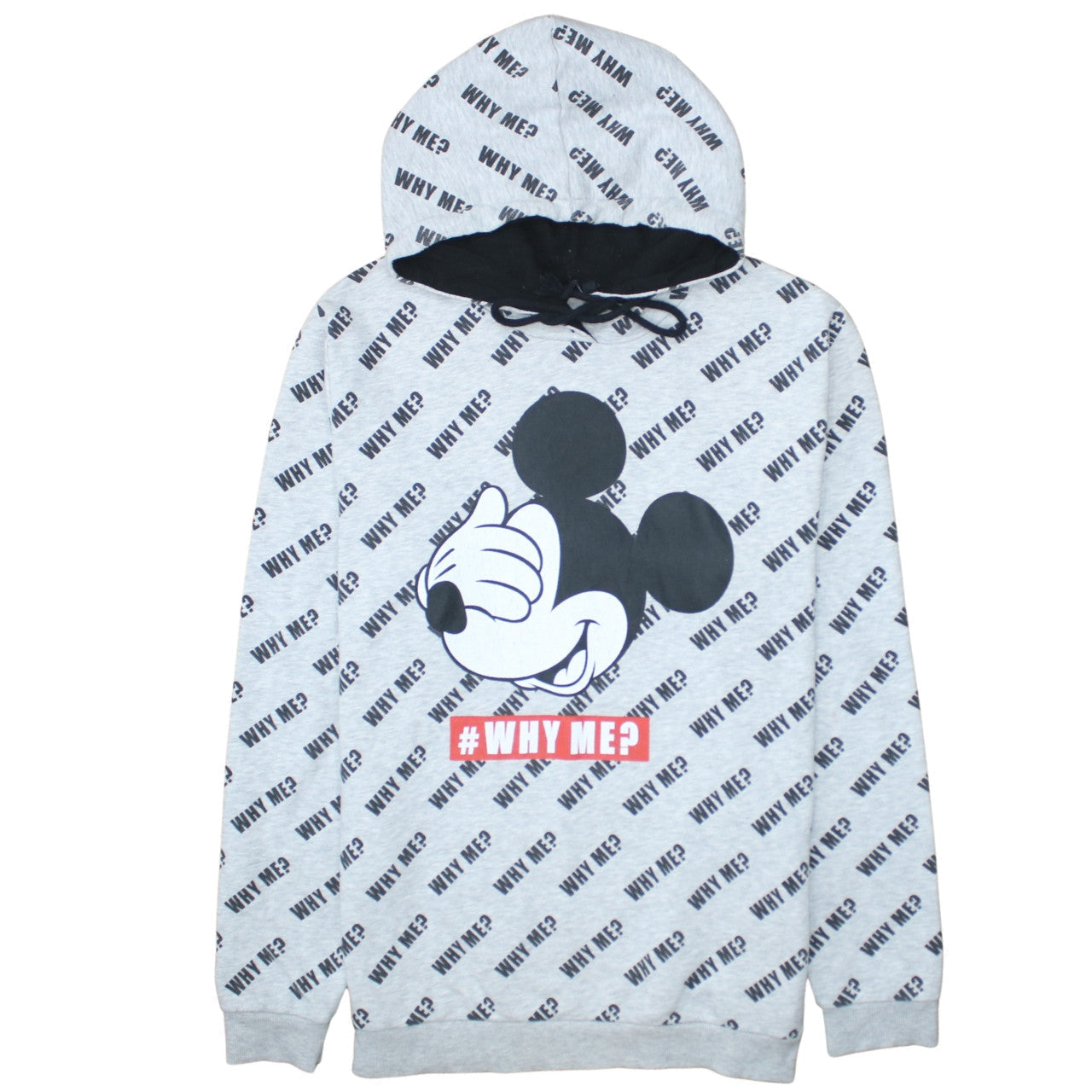 Disney Women Grey Mickey Mouse Pullover Hoodie L #WhyMe Print
