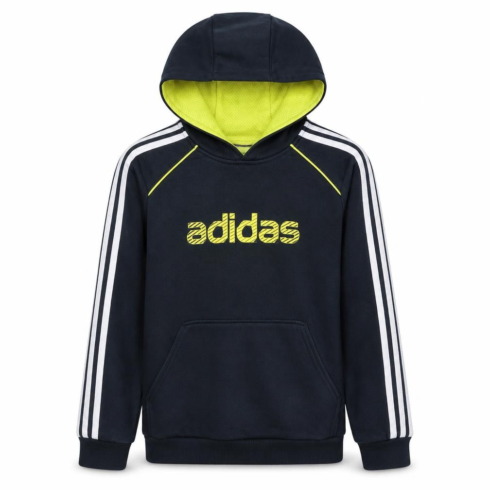 Adidas Boys Black Pullover Hoodie Size 11-12 Years Logo Striped Design