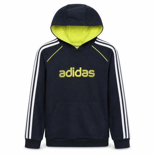 Adidas Boys Black Pullover Hoodie Size 11-12 Years Logo Striped Design