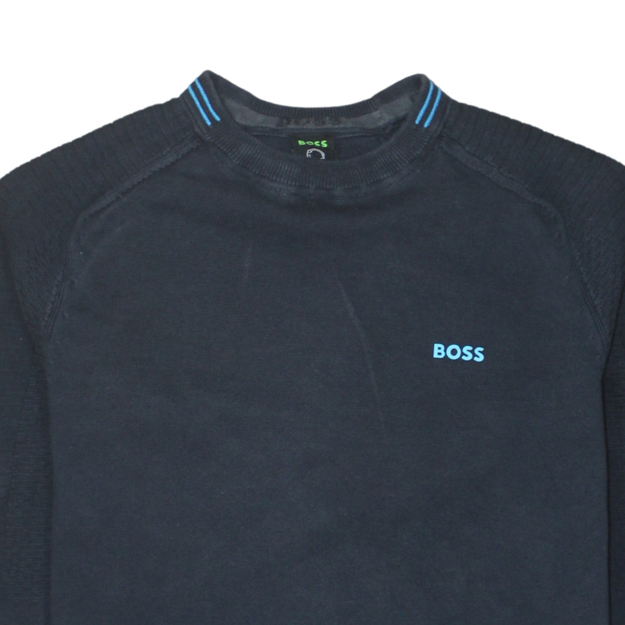 BOSS Mens Blue Crew Neck Cotton Pullover Jumper Size M