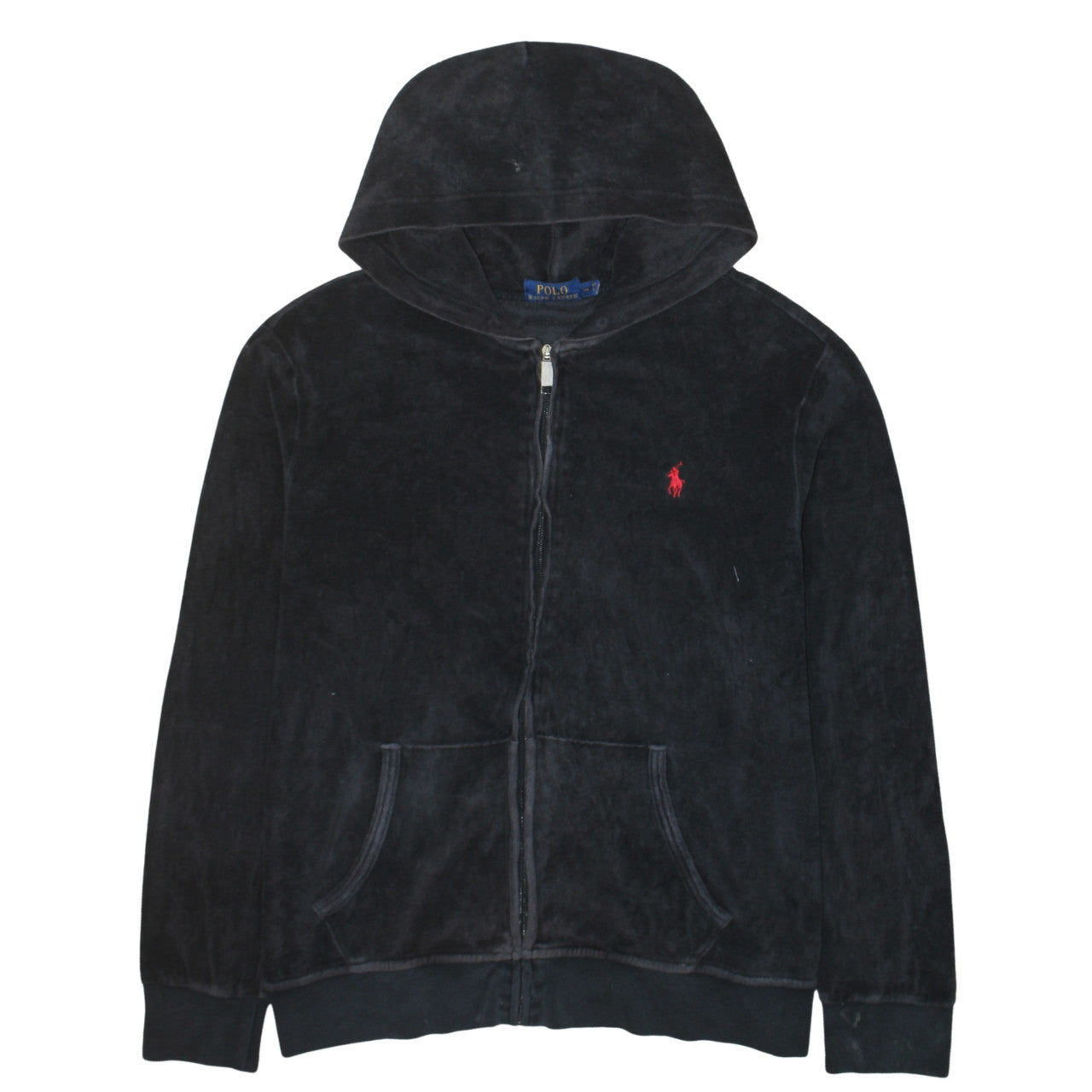 Ralph Lauren Men's Black Full Zip Velour Hoodie Medium