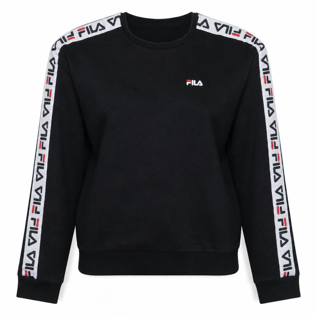 FILA Womens Black Logo Tape Crew Neck Sweatshirt Size M
