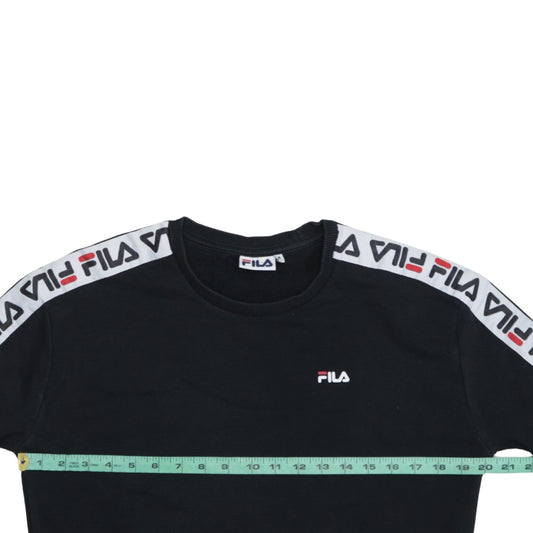 FILA Womens Black Logo Tape Crew Neck Sweatshirt Size M