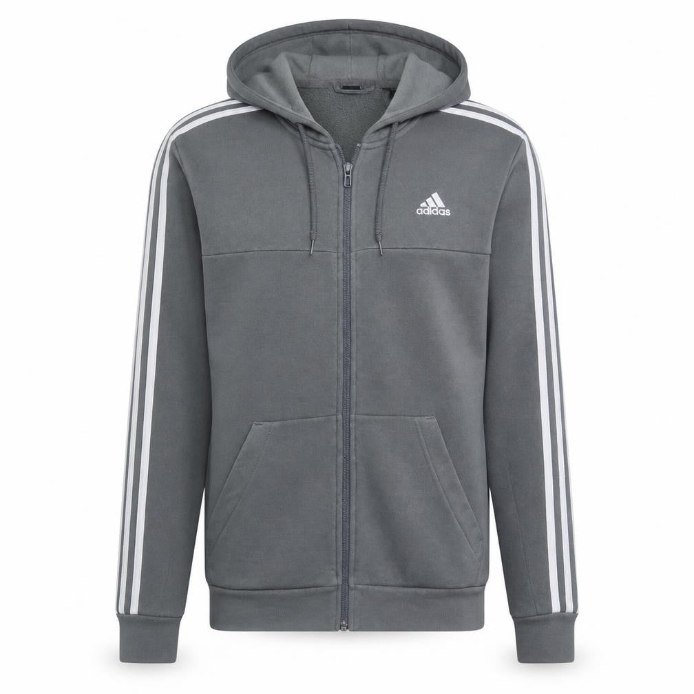 Front view of Adidas Men's Grey Full Zip Hoodie Medium Sports Fleece