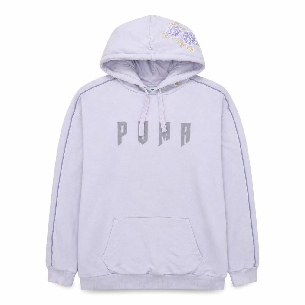 PUMA Women Lavender Hoodie Size 12 Floral Embroidered Pullover