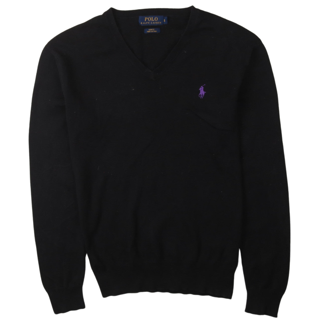 Ralph Lauren Men's Black Slim Fit Pima Cotton V-Neck Jumper Size S
