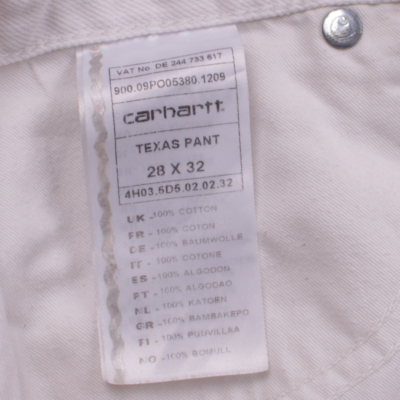 Carhartt Men's White 28x32 Straight Texas Pant Jeans