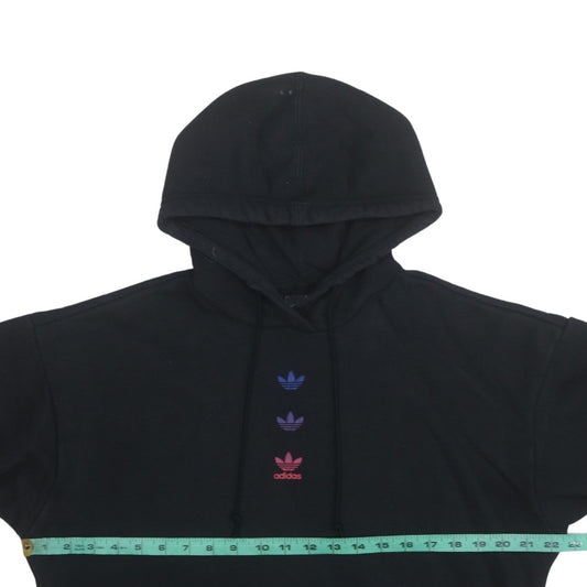 Adidas Womens Black Pullover Hoodie Size 8 Logo Print Cotton Blend