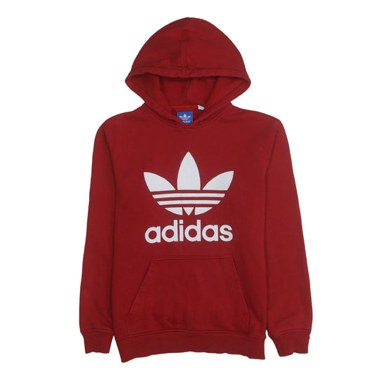 Adidas Men's Red Pullover Hoodie Small Logo Fleece Sweatshirt