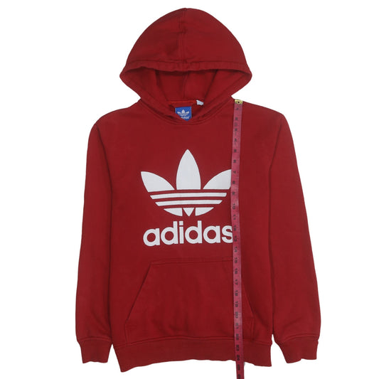 Adidas Men's Red Pullover Hoodie Small Logo Fleece Sweatshirt