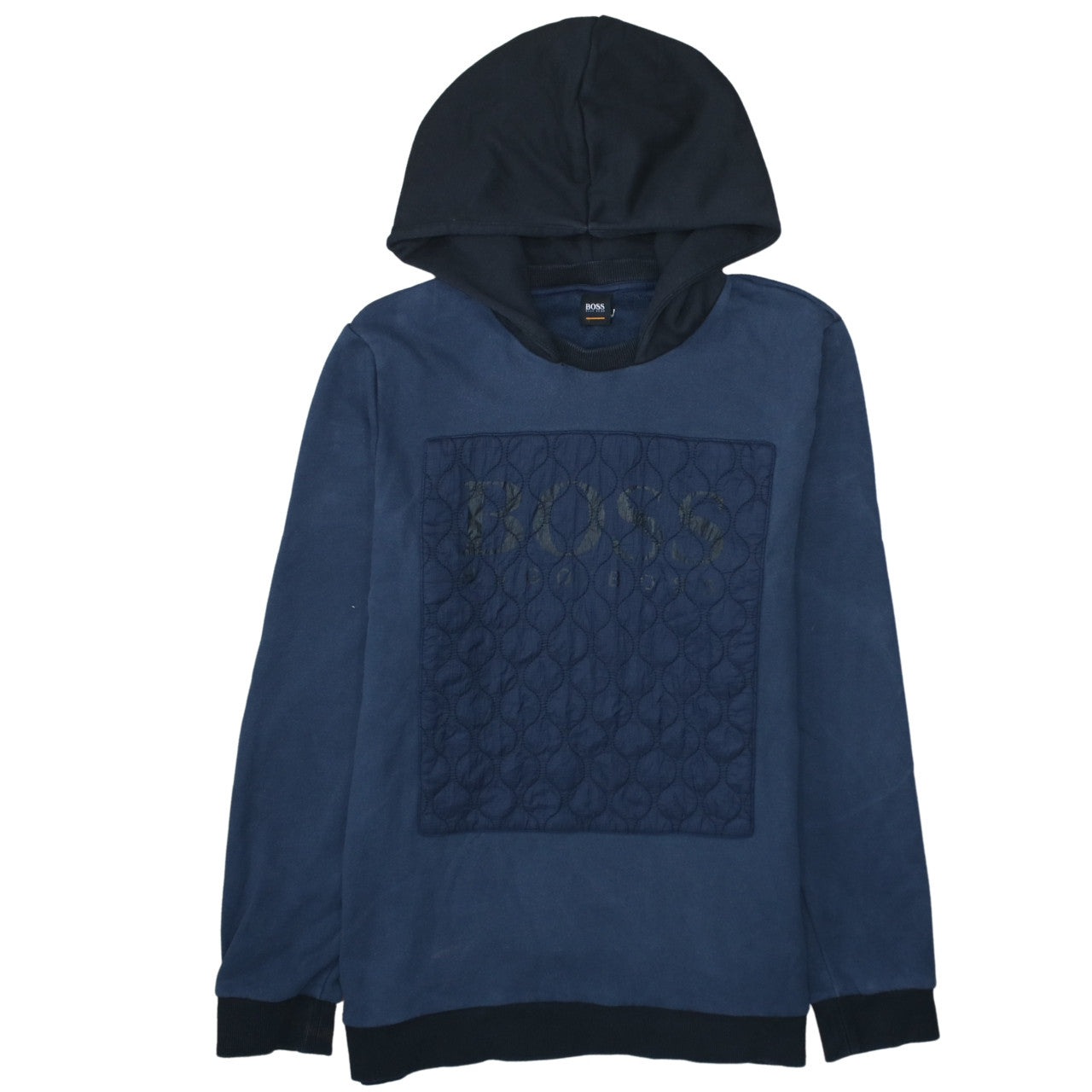 Hugo Boss Men's Blue Pullover Hoodie 2XL Quilted Logo Cotton Blend