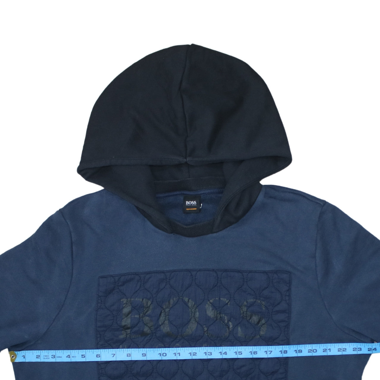 Hugo Boss Men's Blue Pullover Hoodie 2XL Quilted Logo Cotton Blend