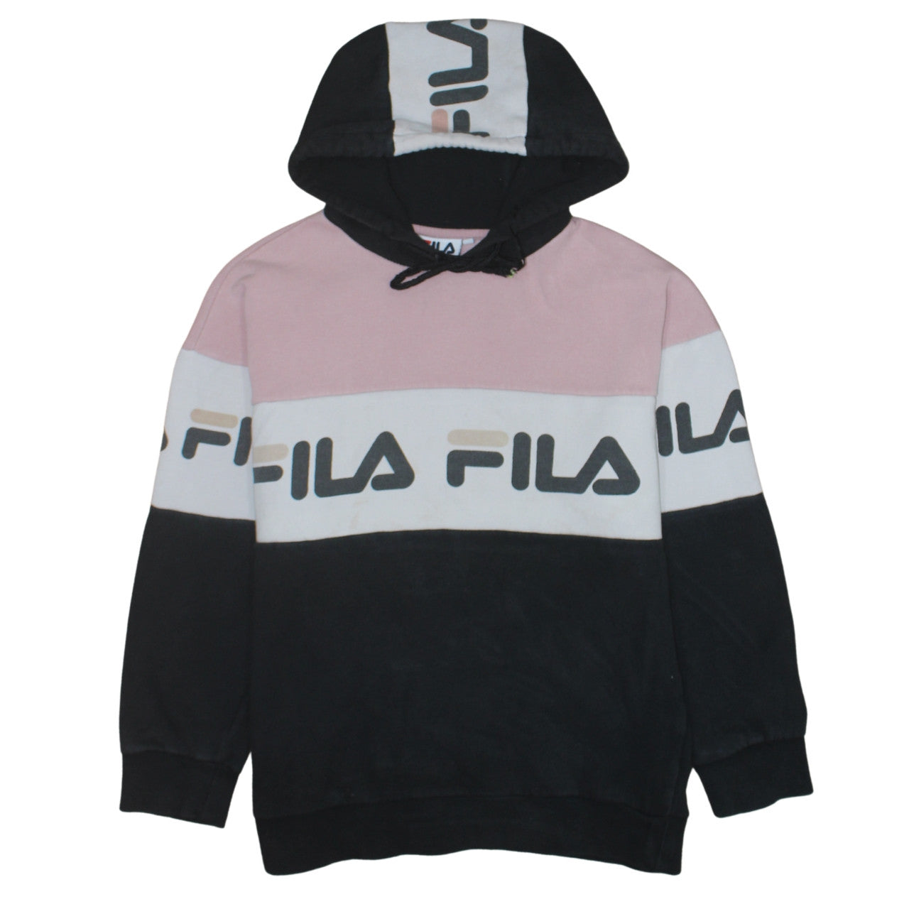 Fila Womens Pink Black Colourblock Logo Pullover Hoodie Size 11