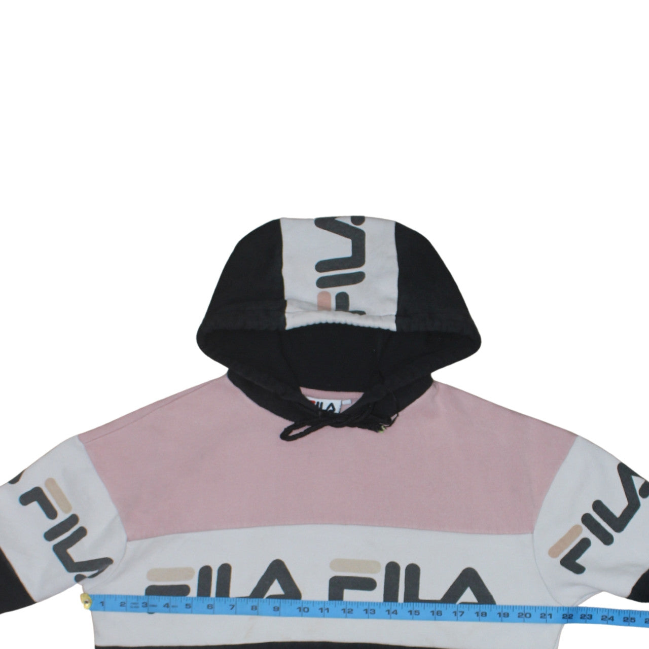 Fila Womens Pink Black Colourblock Logo Pullover Hoodie Size 11
