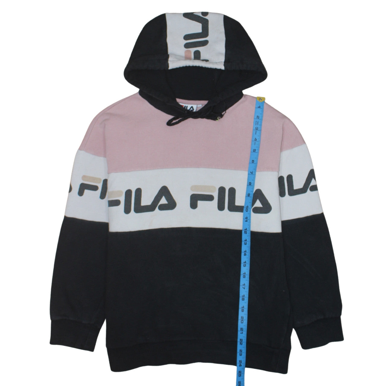 Fila Womens Pink Black Colourblock Logo Pullover Hoodie Size 11