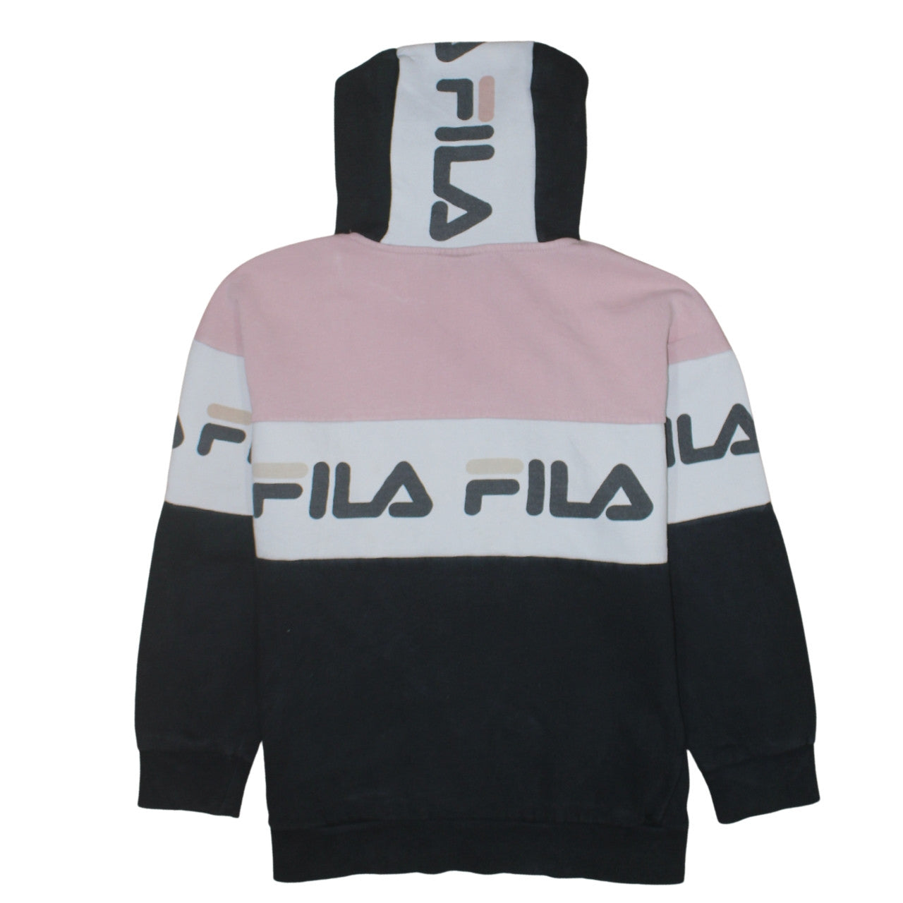 Fila Womens Pink Black Colourblock Logo Pullover Hoodie Size 11