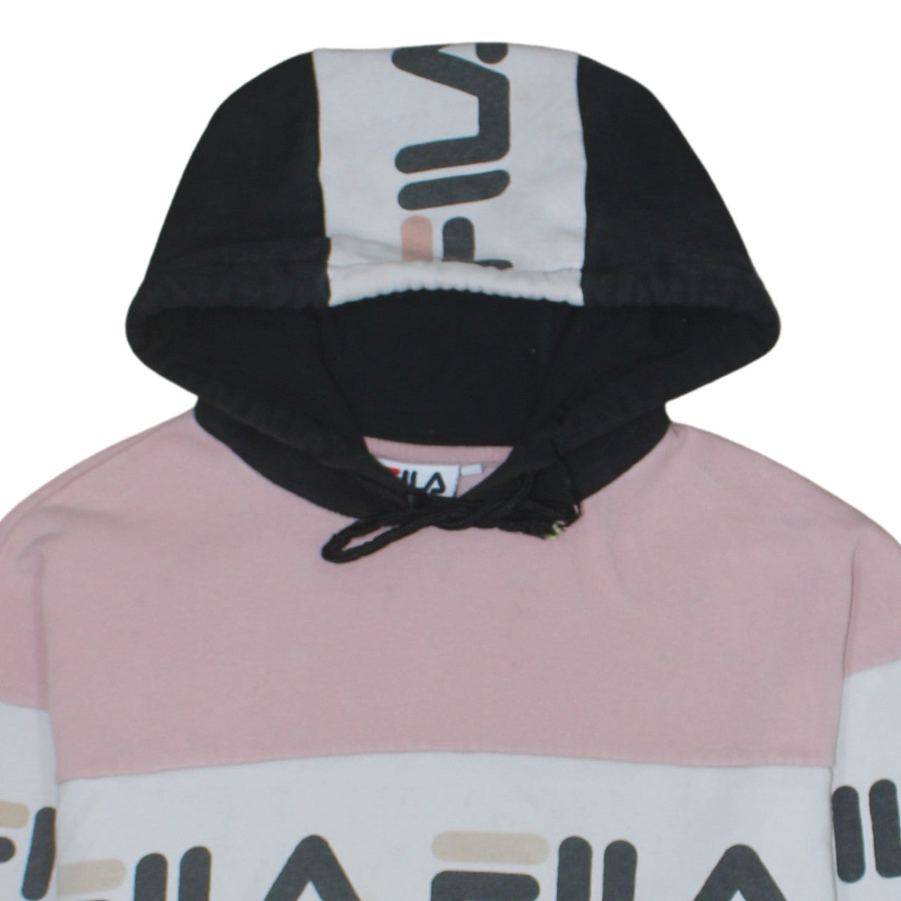 Fila Womens Pink Black Colourblock Logo Pullover Hoodie Size 11