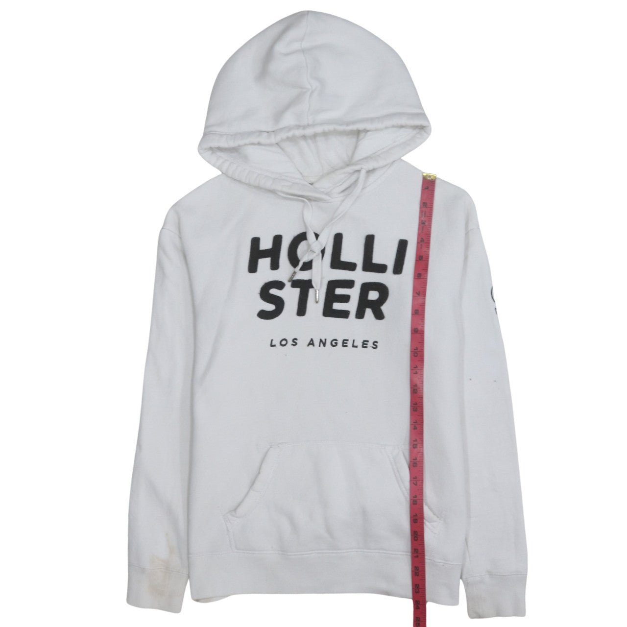 Hollister Men's White Pullover Hoodie Small Fleece Graphic Print