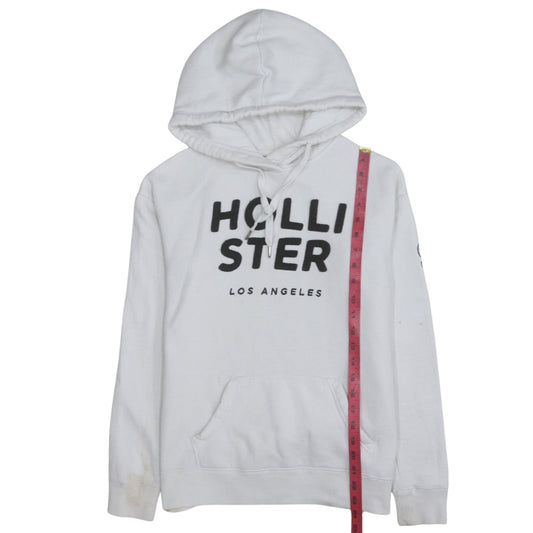 Hollister Men's White Pullover Hoodie Small Fleece Graphic Print