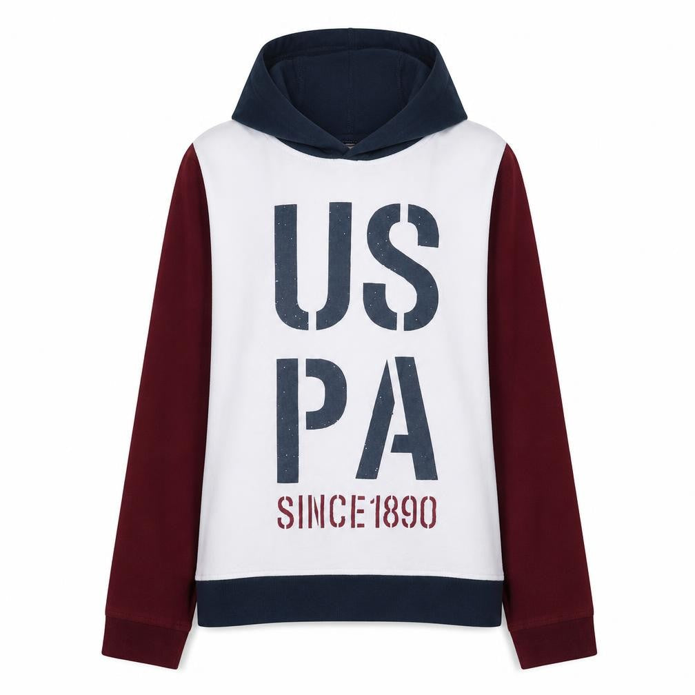 U.S. Polo Assn. Womens White Hoodie L Colourblock Graphic Print