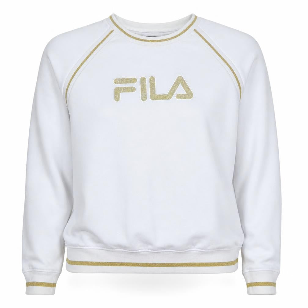 Fila Womens White Gold Logo Crew Neck Pullover Sweatshirt S