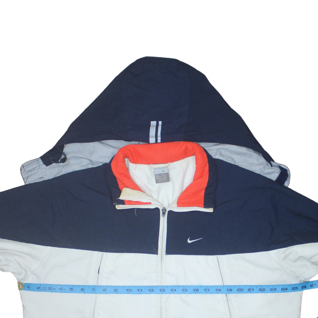 Nike Mens White Blue Hooded Puffer Jacket Size L Winter Coat