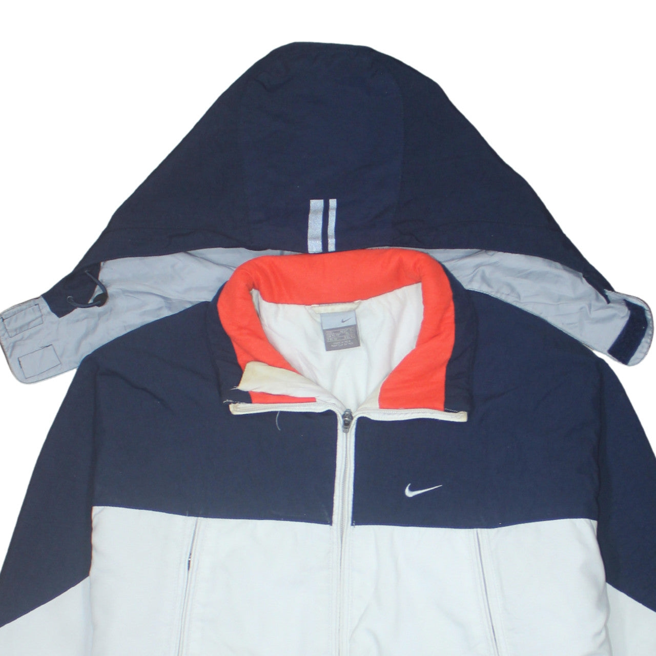 Nike Mens White Blue Hooded Puffer Jacket Size L Winter Coat