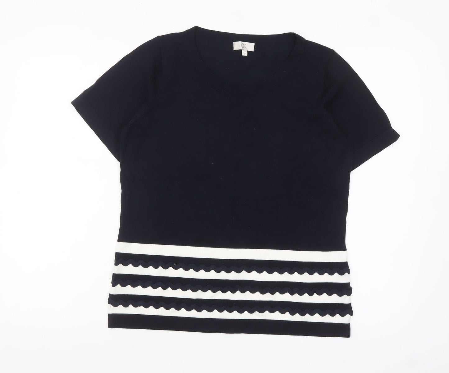 CC Women Blue White Striped Short Sleeve Knit Pullover Jumper L