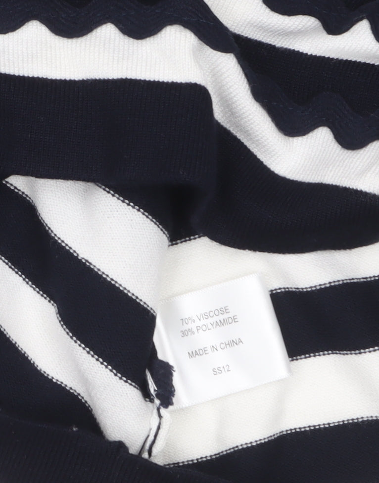 CC Women Blue White Striped Short Sleeve Knit Pullover Jumper L
