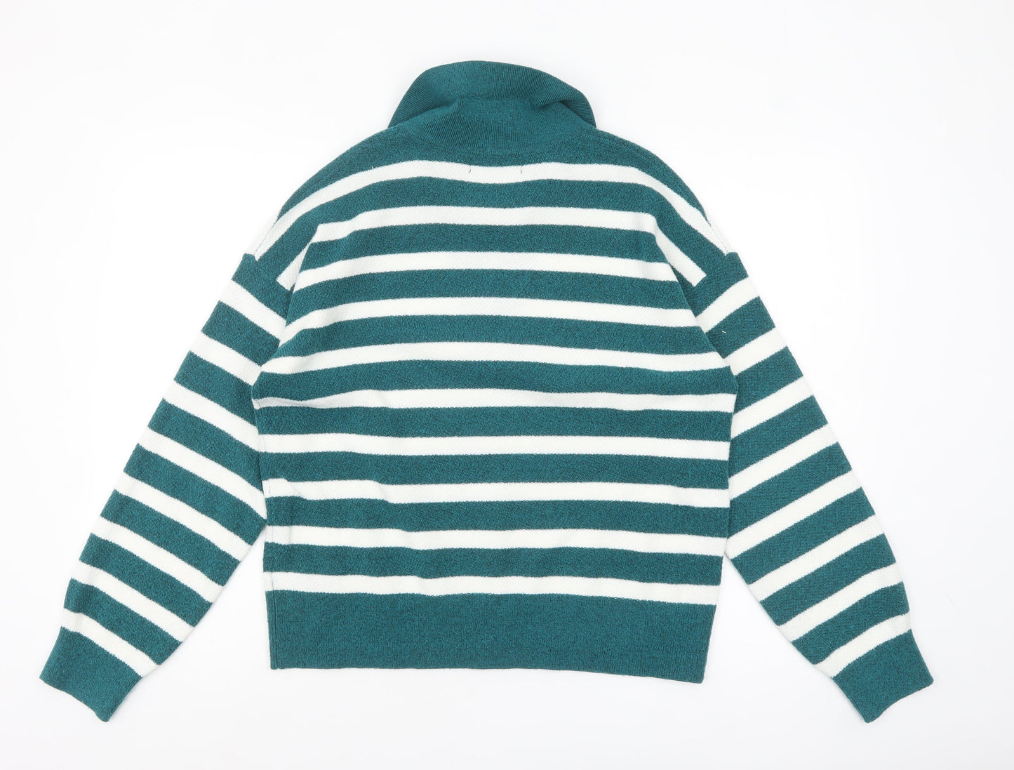 Marks and Spencer Women's Green Striped Collared Pullover Jumper M