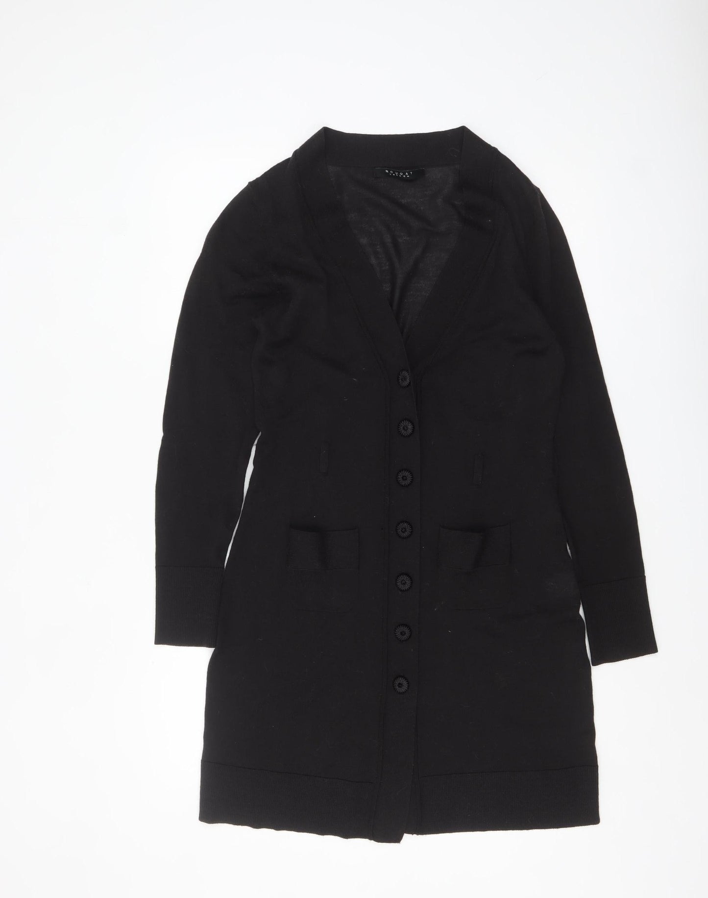 Nougat London Womens Black Wool Long Sleeve V-Neck Cardigan Size 12