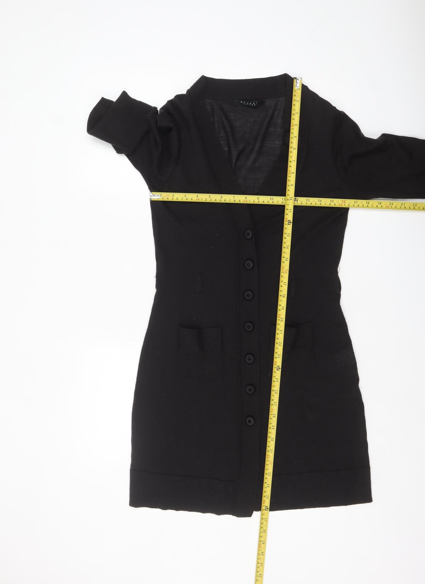 Nougat London Womens Black Wool Long Sleeve V-Neck Cardigan Size 12