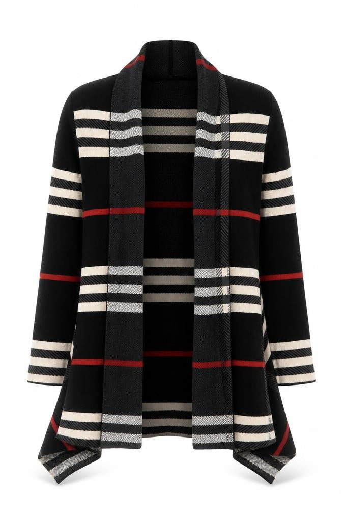 Fenn Wright Manson Women's Black Check Knit Long Sleeve Cardigan Size L