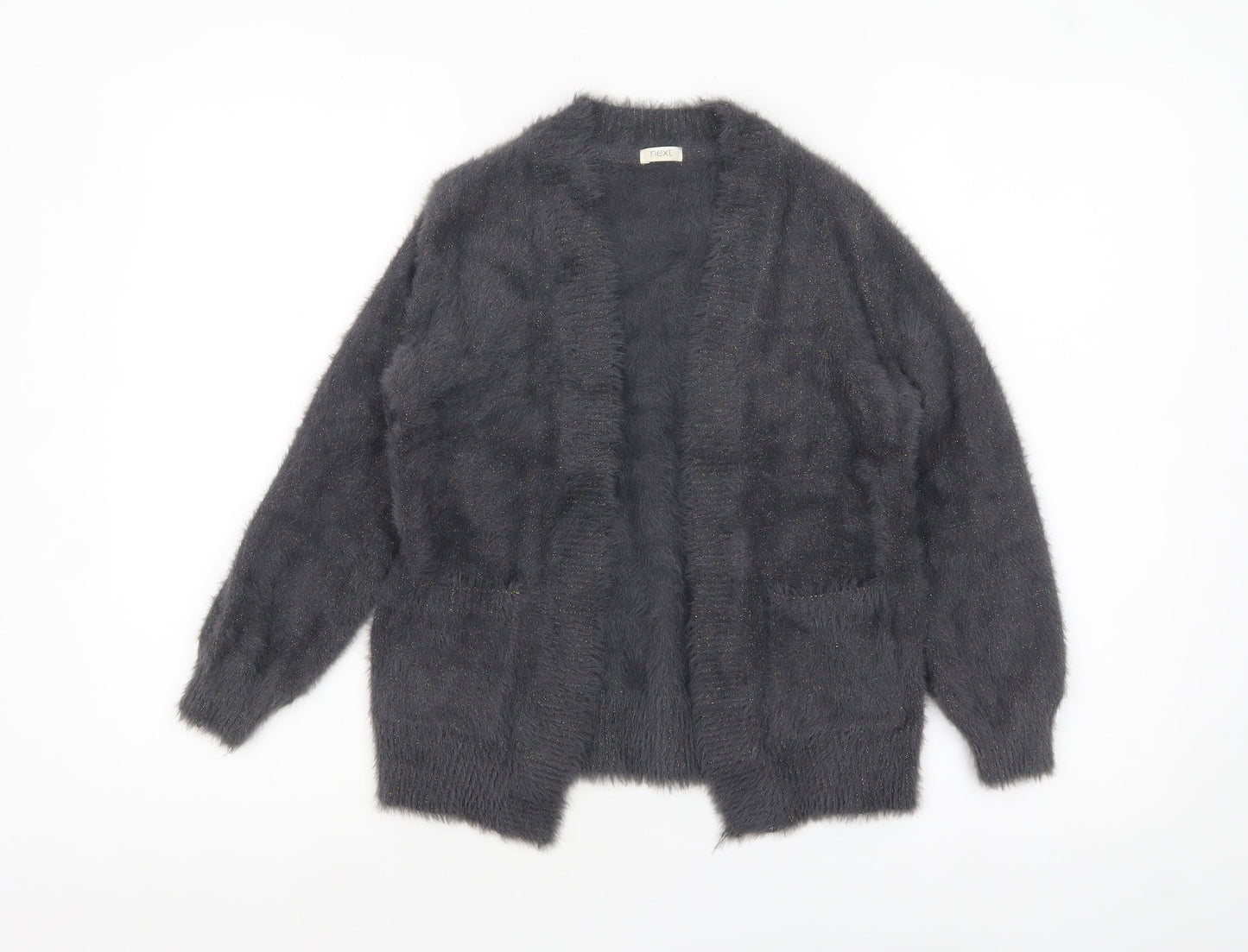 Next Girls Grey Fuzzy Knit Cardigan 8 Years Long Sleeve Open Front