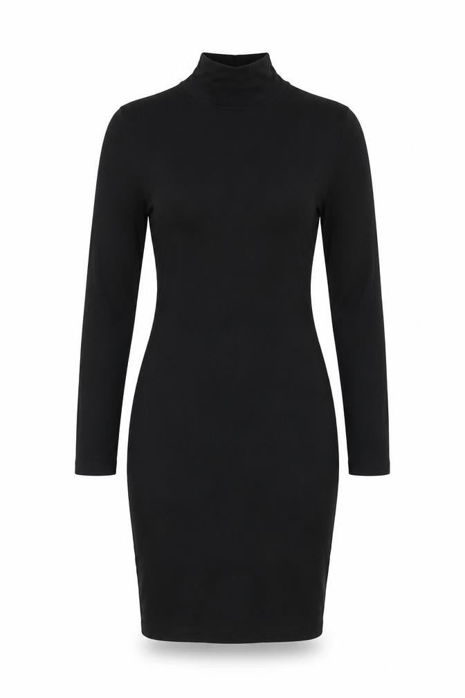 Front view of ASOS Women’s Black Bodycon High Neck Cut Out Short Dress, size UK 6
