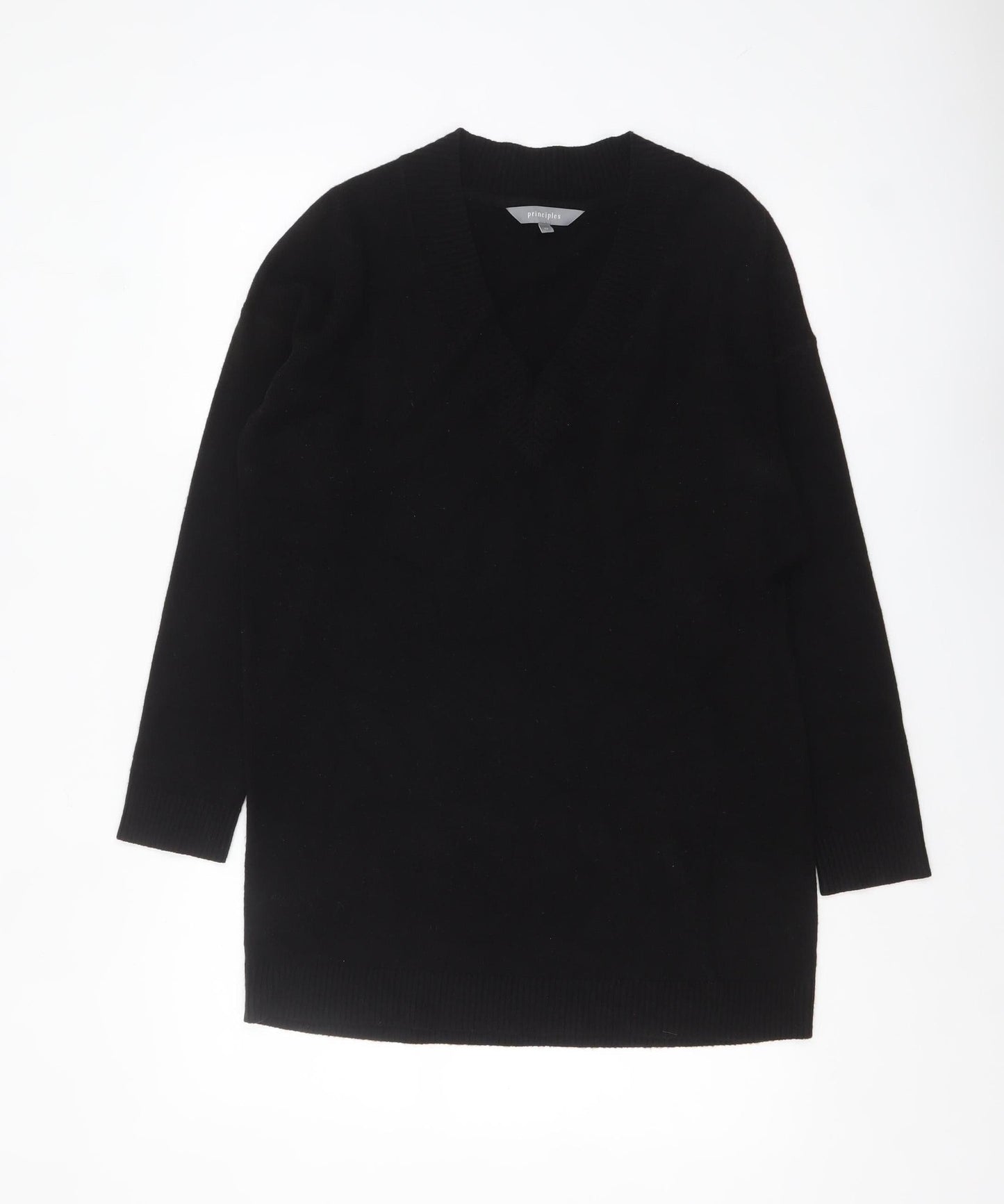 Principles Womens Black V-Neck Long Sleeve Knit Jumper Size 12