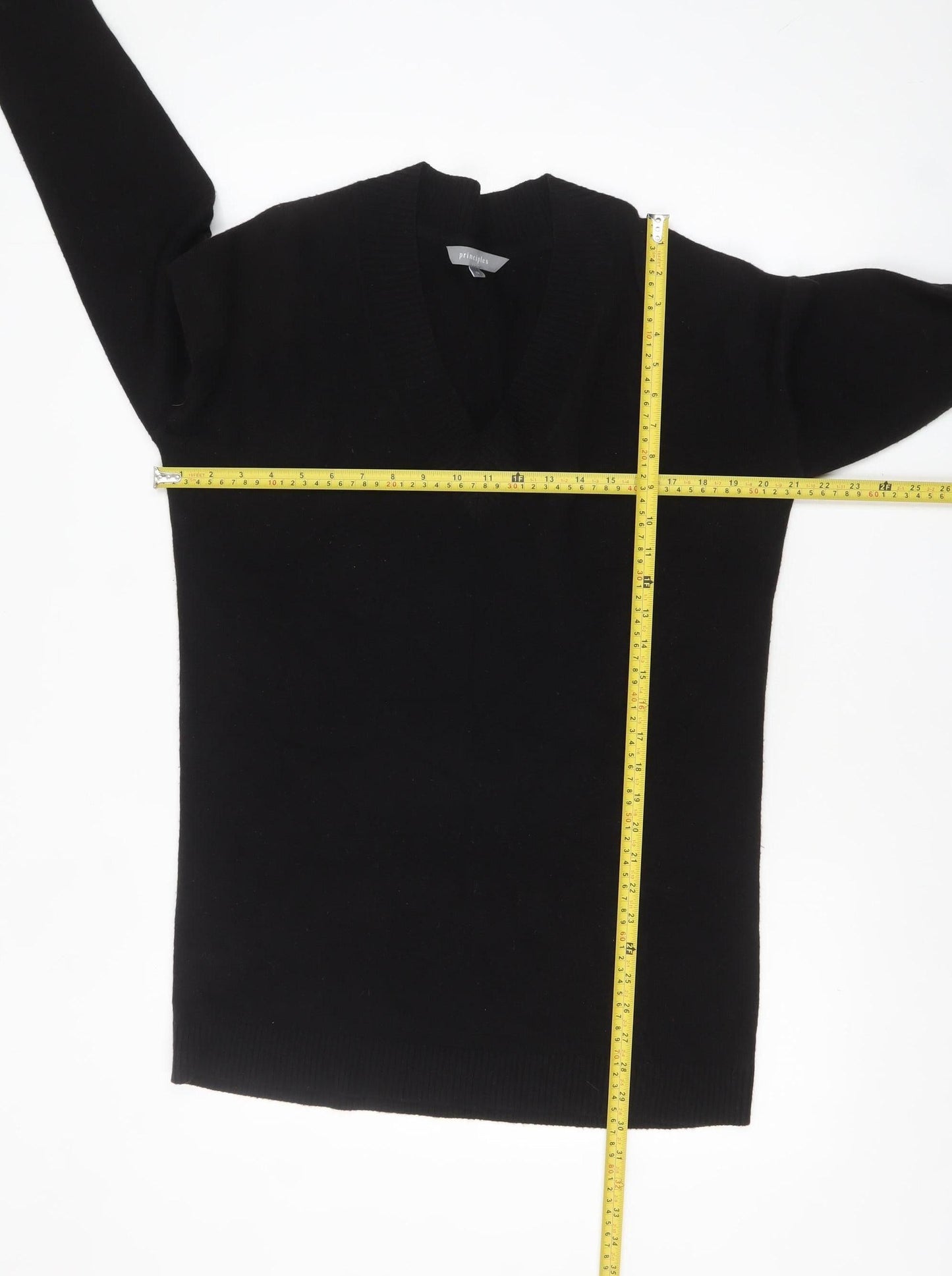 Principles Womens Black V-Neck Long Sleeve Knit Jumper Size 12