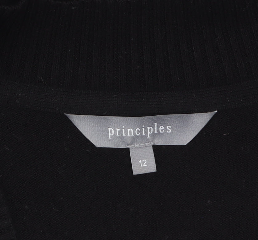 Principles Womens Black V-Neck Long Sleeve Knit Jumper Size 12