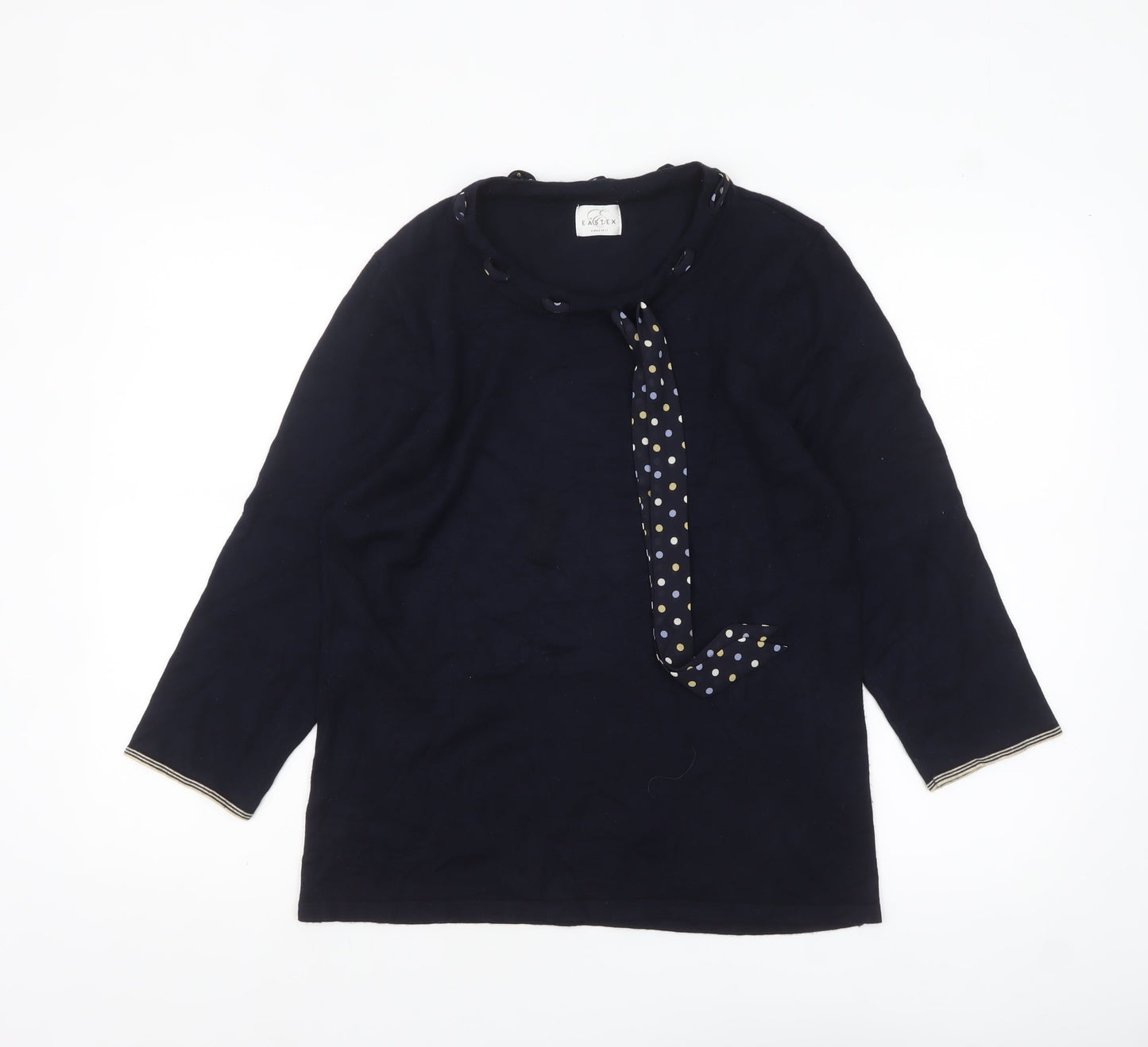 Eastex Women’s Blue 3/4 Sleeve Bow Neck Pullover Jumper Size 16