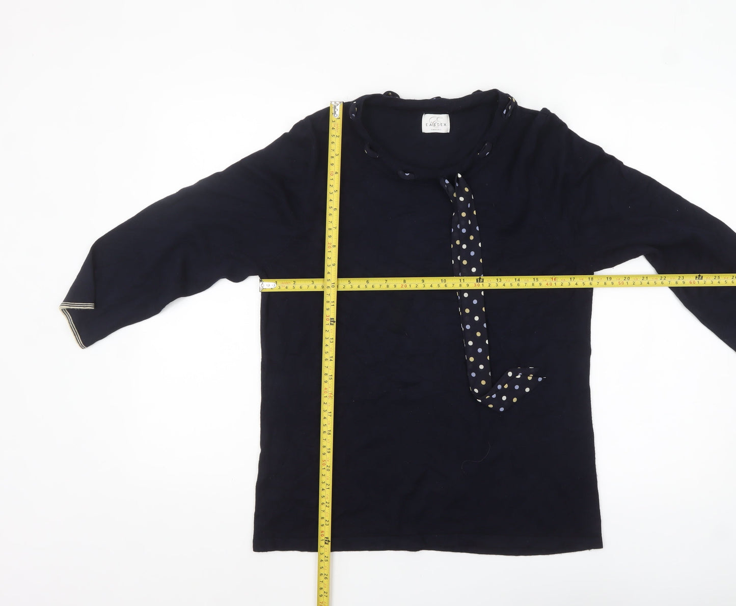 Eastex Women’s Blue 3/4 Sleeve Bow Neck Pullover Jumper Size 16