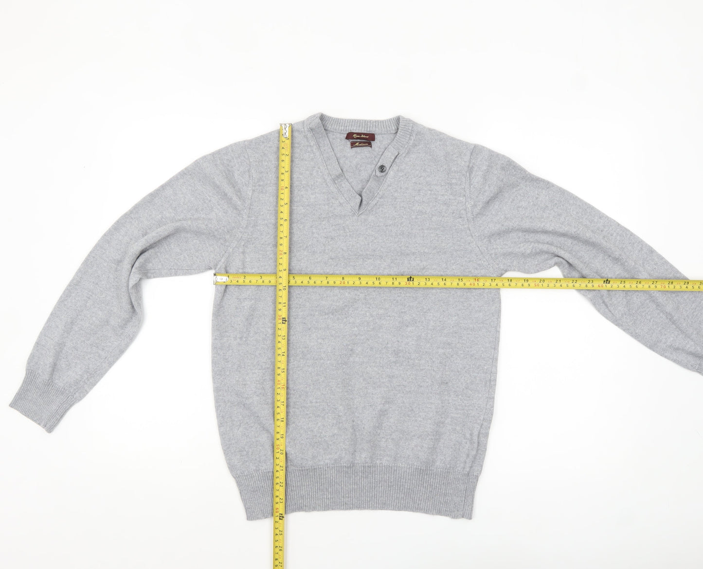 River Island Men’s Grey Merino Wool Blend V-Neck Jumper M