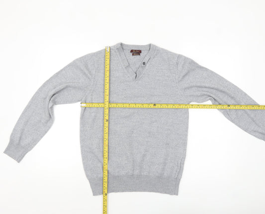 River Island Men’s Grey Merino Wool Blend V-Neck Jumper M