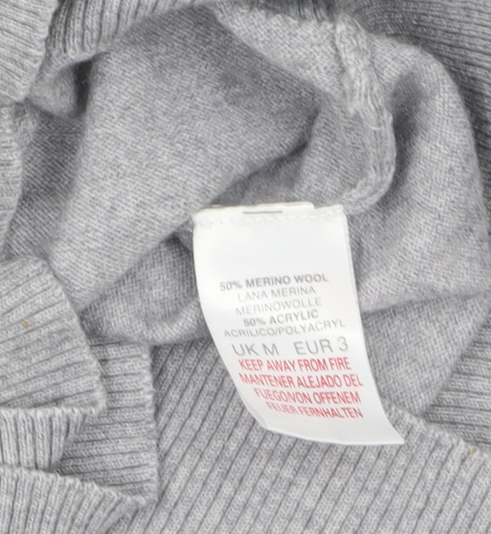 River Island Men’s Grey Merino Wool Blend V-Neck Jumper M