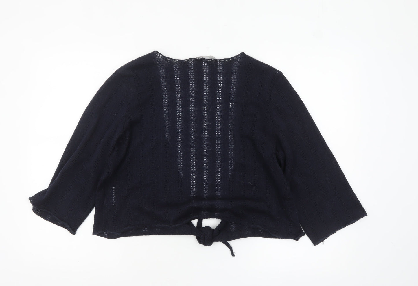 Marks and Spencer Per Una Women's Black Open Knit Tie Cardigan Size 18