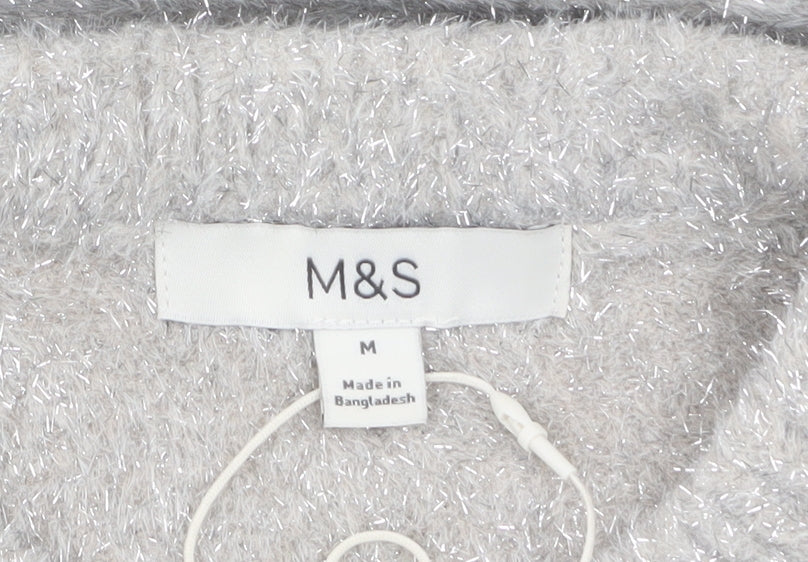 Marks and Spencer Womens Grey Glitter Knit Pullover Jumper M